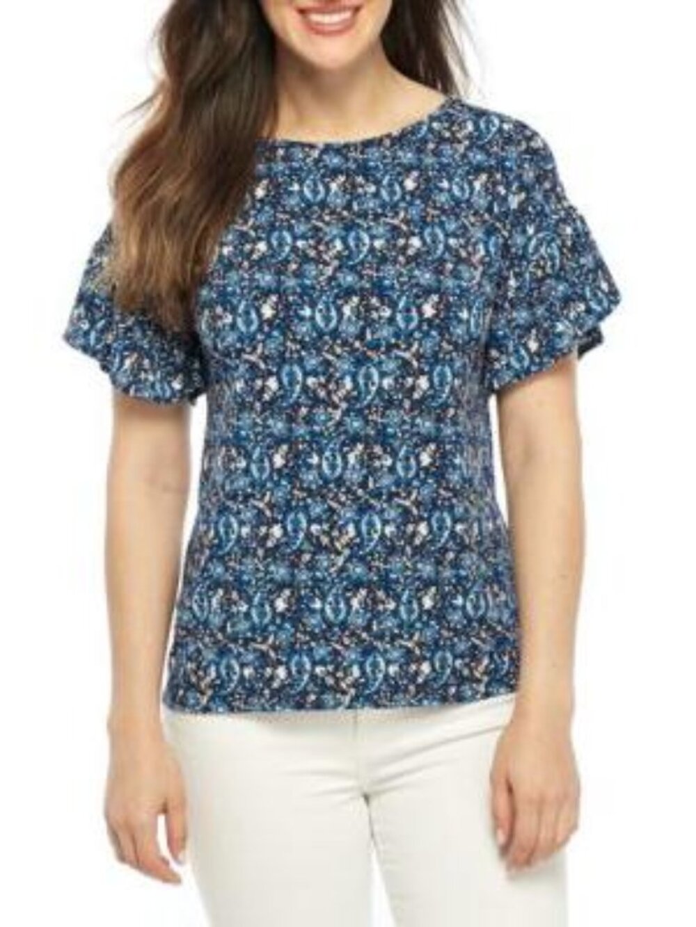 MICHAEL Michael Kors Womens Printed Ruffle Sleeve Top